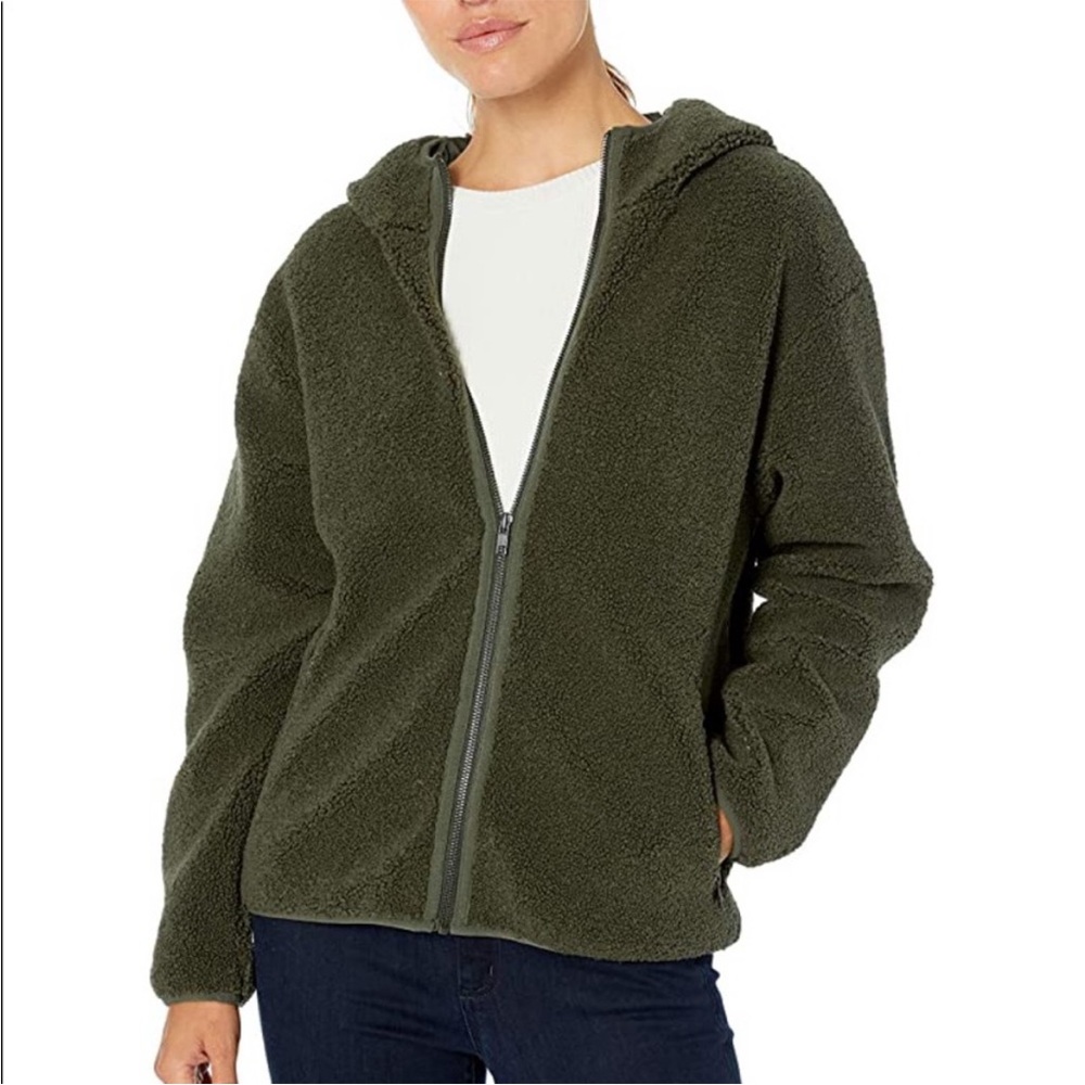 Daily Ritual Teddy‎ Sherpa Fleece Hooded Zip Jacket Bomber Athleisure Soft Large